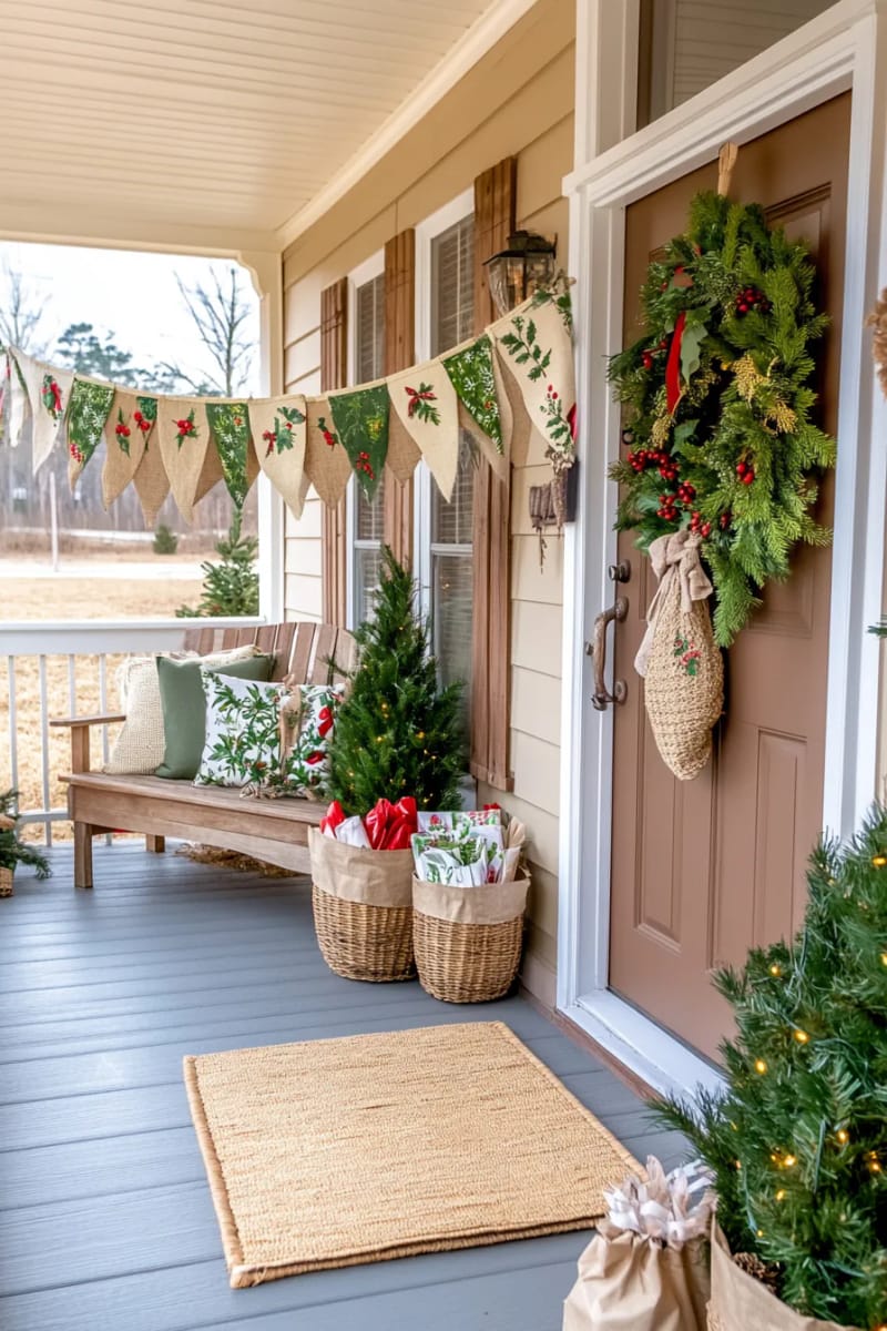 reusable fabric bunting in earthy tones and botanical prints for festive cheer 1
