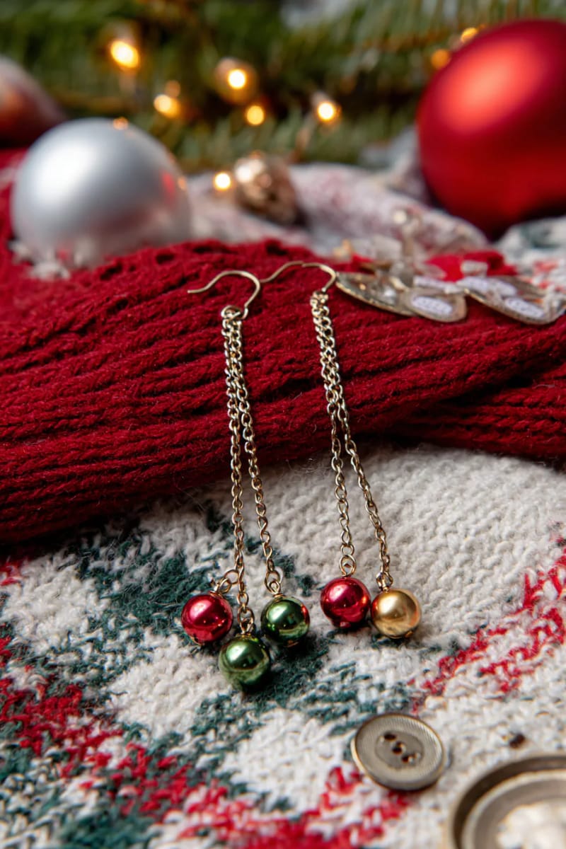 sleigh bell earrings crafted from recycled baubles and vintage chains. 1