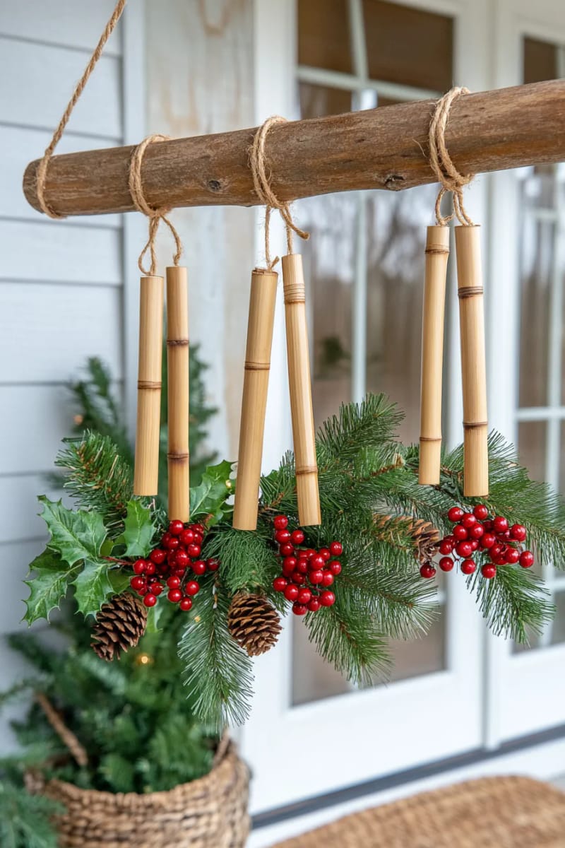 sustainable bamboo wind chimes adorned with red winter berries 1