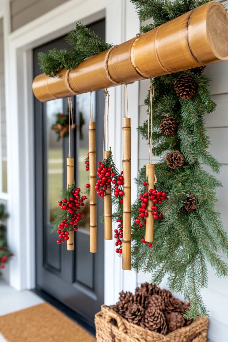 sustainable bamboo wind chimes adorned with red winter berries 1
