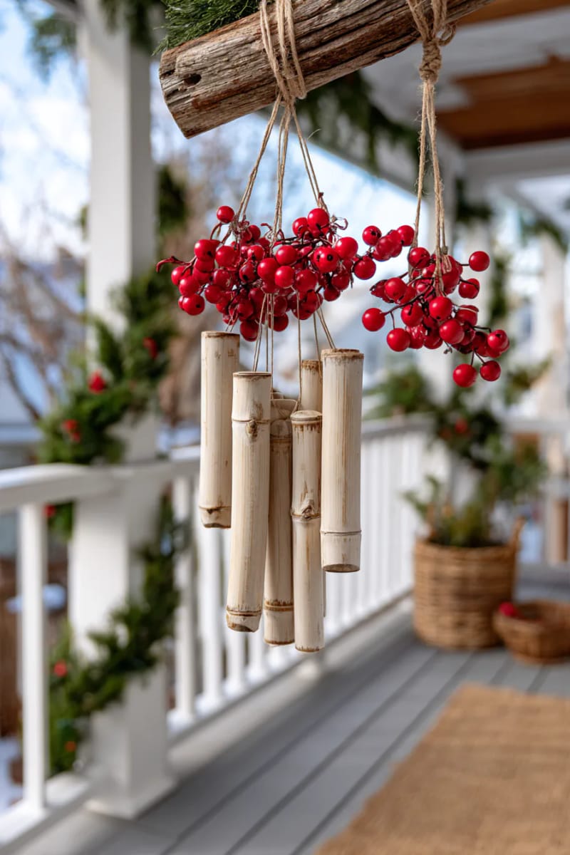sustainable bamboo wind chimes adorned with red winter berries 1