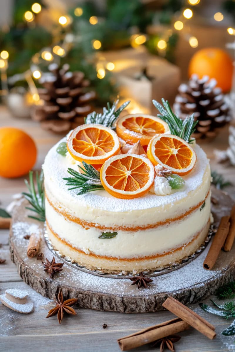 top a christmas cake with a spiral of dried orange rounds 1