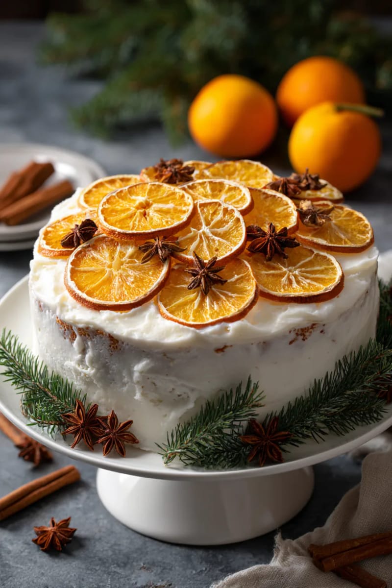 top a christmas cake with a spiral of dried orange rounds 1