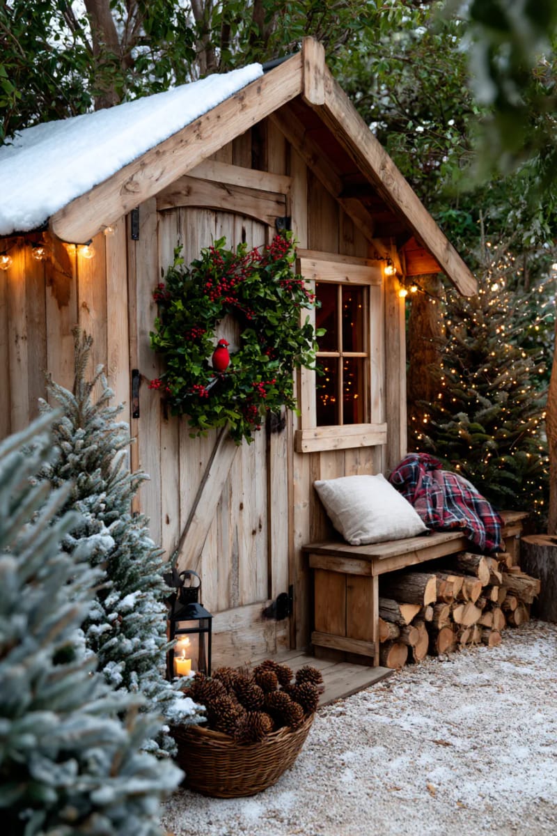 traditional holly and evergreen wreath with bright red cardinal figure 1