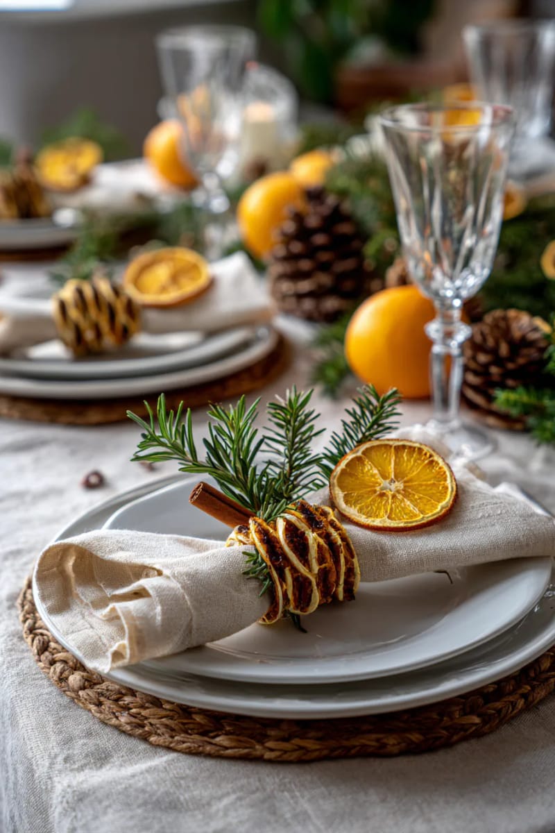twist dried orange slices into festive napkin rings for the dinner table 1