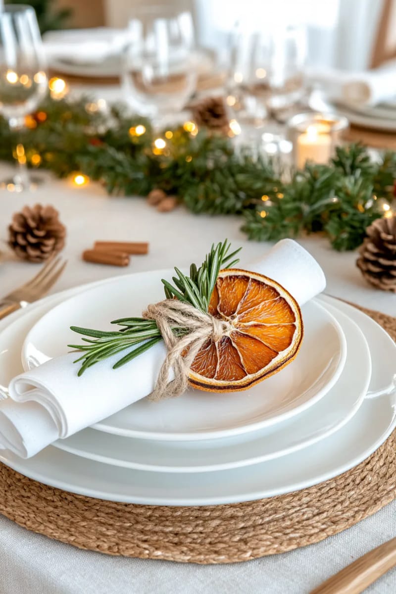 twist dried orange slices into festive napkin rings for the dinner table 1
