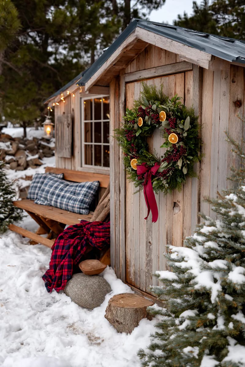 vintage-style wreath with dried orange slices, bay leaves, and cranberries 1