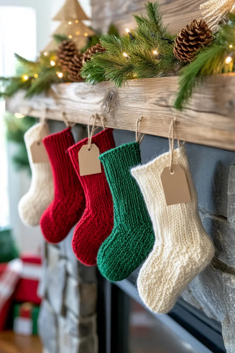 wool garland featuring tiny christmas stockings to hide little surprises 1
