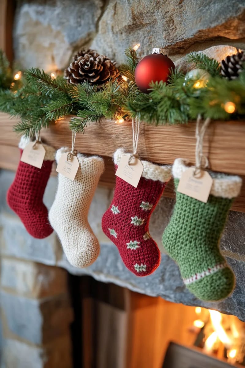 wool garland featuring tiny christmas stockings to hide little surprises 1