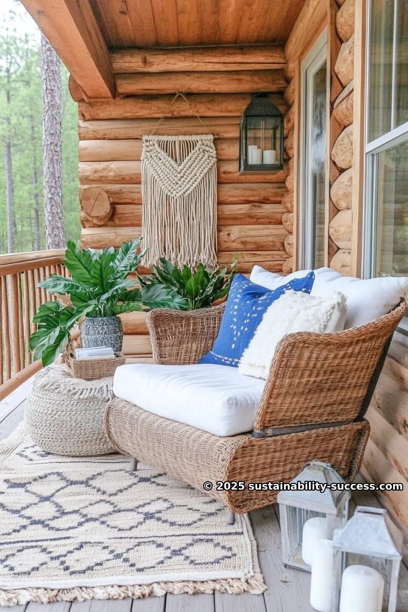 15 Exquisite Log Cabin Interiors to Inspire Your Next Escape 20 boho-inspired log cabin interior with rattan accents and macramé wall art 1