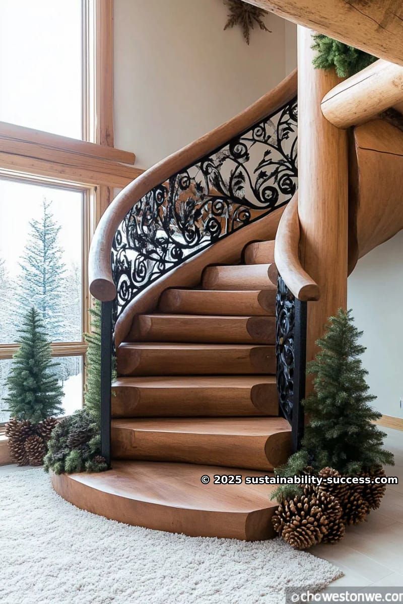 15 Exquisite Log Cabin Interiors to Inspire Your Next Escape 27 custom log spiral staircase with iron railings and forest-inspired decor 1