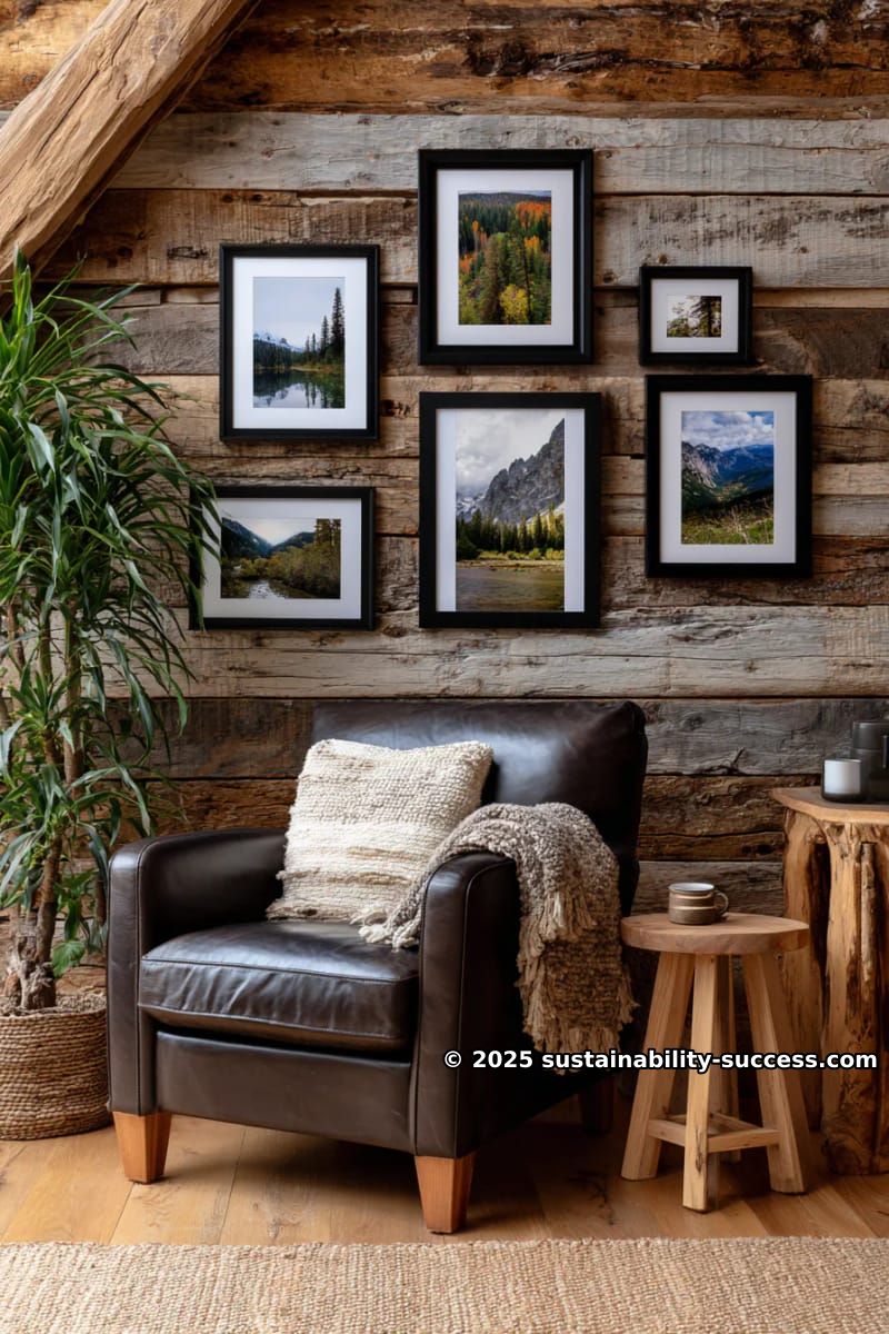 15 Exquisite Log Cabin Interiors to Inspire Your Next Escape 38 gallery wall of nature photography on reclaimed wood backdrop 1