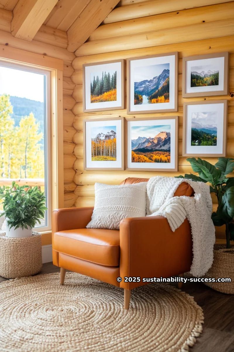 15 Exquisite Log Cabin Interiors to Inspire Your Next Escape 39 gallery wall of nature photography on reclaimed wood backdrop 1