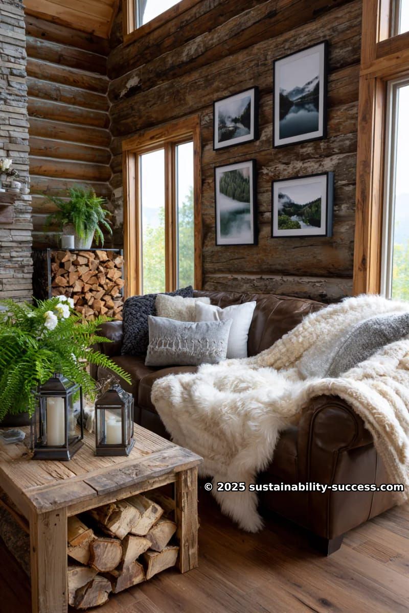 15 Exquisite Log Cabin Interiors to Inspire Your Next Escape 40 gallery wall of nature photography on reclaimed wood backdrop 1