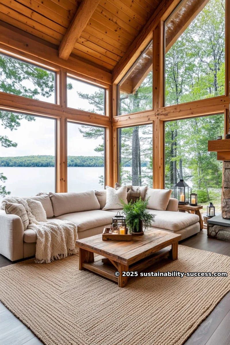 15 Exquisite Log Cabin Interiors to Inspire Your Next Escape 23 lake house view framed by floor-to-ceiling windows and natural wood finishes 1