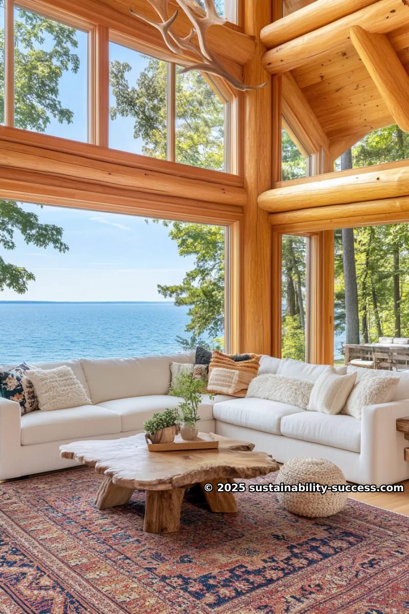 15 Exquisite Log Cabin Interiors to Inspire Your Next Escape 25 lake house view framed by floor-to-ceiling windows and natural wood finishes 1