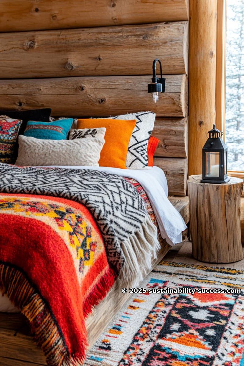 15 Exquisite Log Cabin Interiors to Inspire Your Next Escape 14 layered wool blankets and textured pillows on a chunky log bed 1
