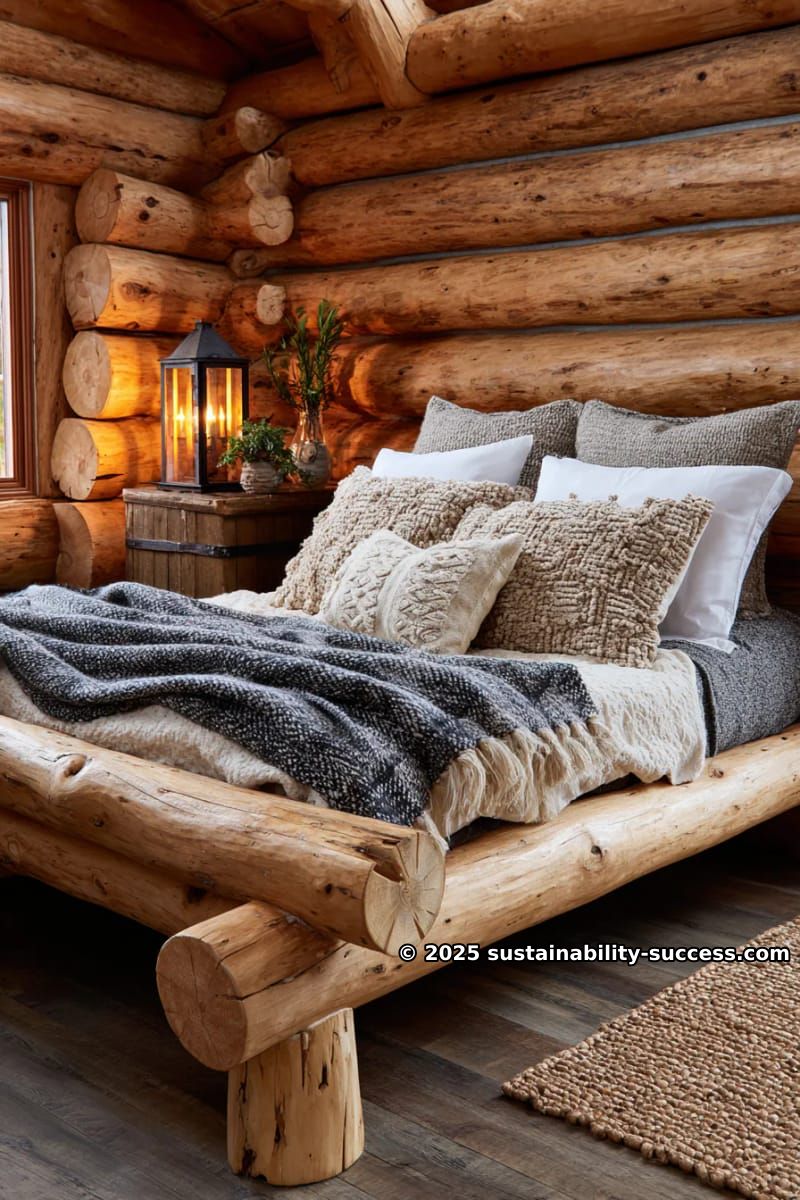 15 Exquisite Log Cabin Interiors to Inspire Your Next Escape 16 layered wool blankets and textured pillows on a chunky log bed 1