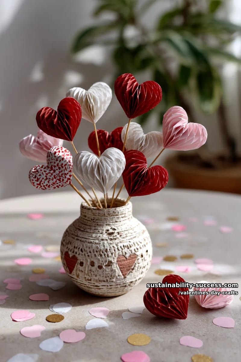 3d paper heart bouquet in a handmade vase for a unique centerpiece 1