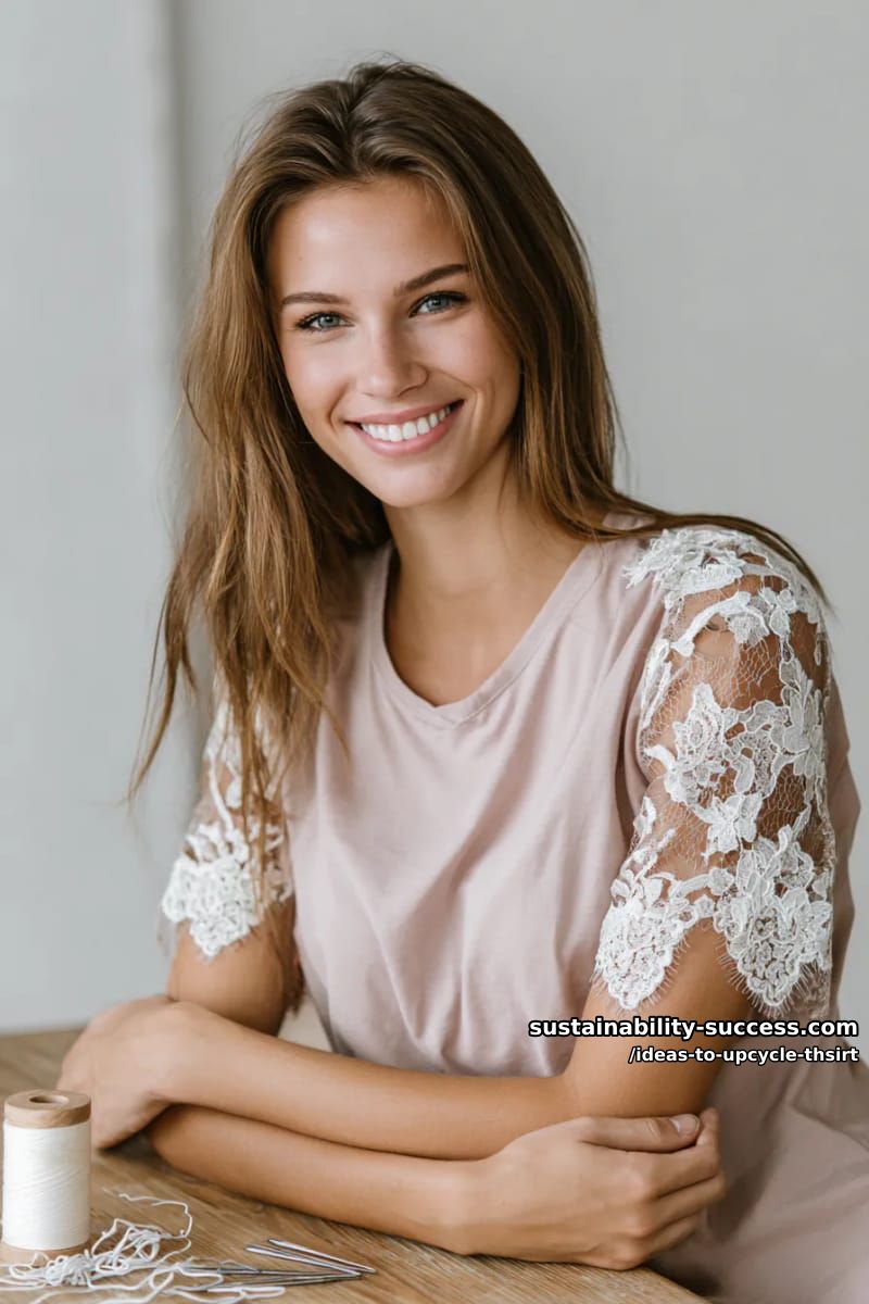 15 Slick Ideas to Upcycle T-Shirts for Your Chic Collection 22 add lace inserts to sleeves for a romantic upcycled blouse. 1