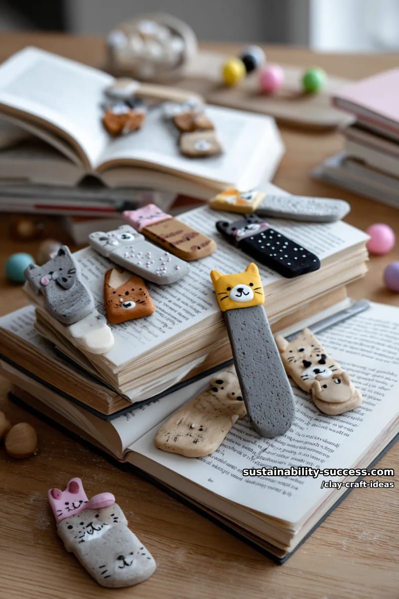 15 Super Cute Clay Craft Ideas to Decorate Your Modern Home 32 animal-inspired clay bookmarks peeking out from book pages 1