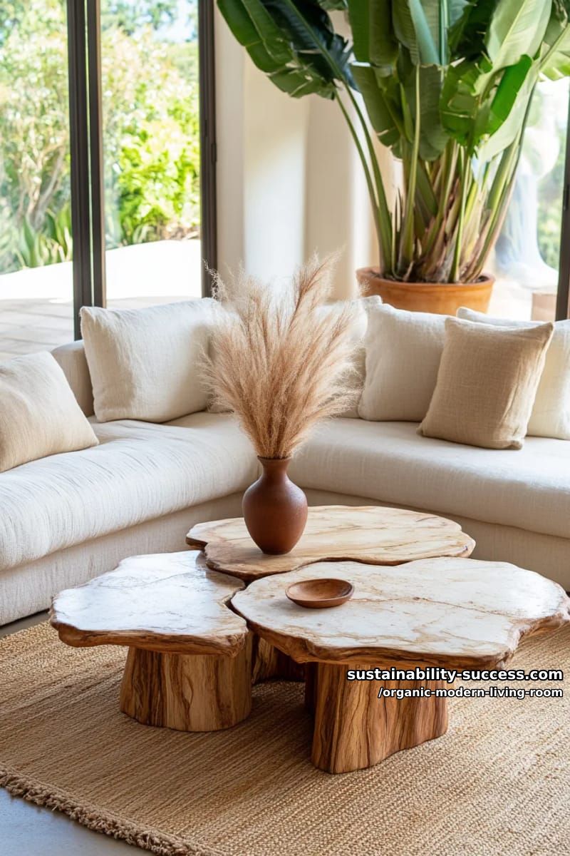 15 Organic Modern Living Room Designs for an Elegant Contemporary Feel 24 arrange asymmetrical nesting tables with marble and raw-edge wood finishes 1