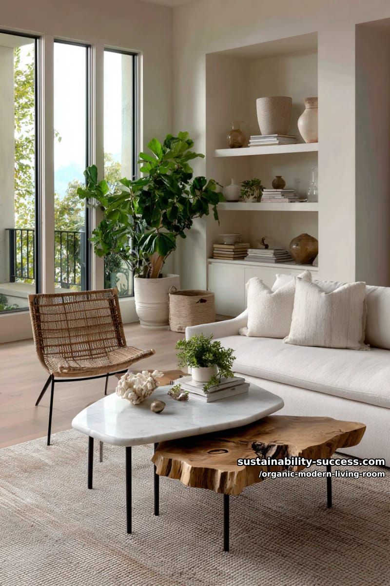 15 Organic Modern Living Room Designs for an Elegant Contemporary Feel 26 arrange asymmetrical nesting tables with marble and raw-edge wood finishes 1