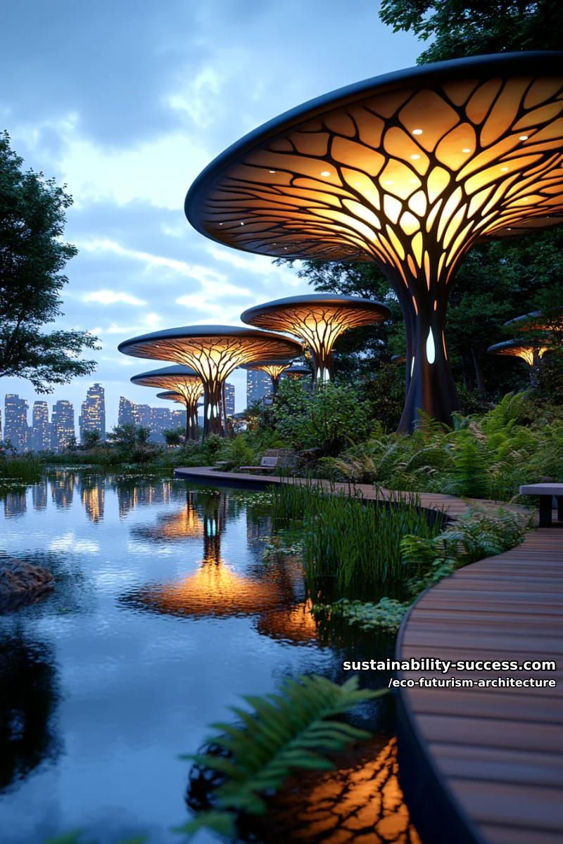 bioluminescent mushroom-inspired towers glowing at night in urban parks 1