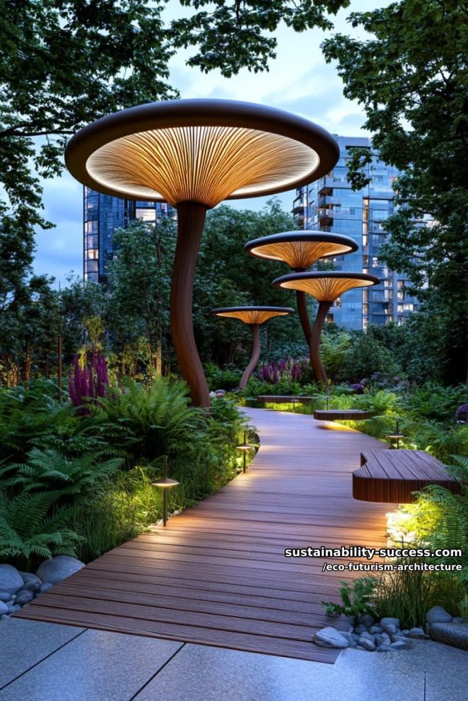 Sustainability Success 13 bioluminescent mushroom-inspired towers glowing at night in urban parks 7