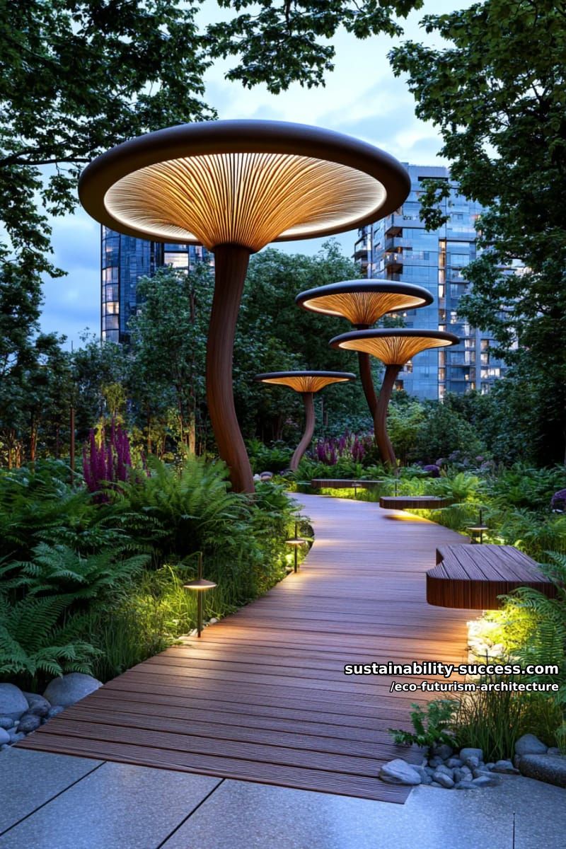 bioluminescent mushroom-inspired towers glowing at night in urban parks 7
