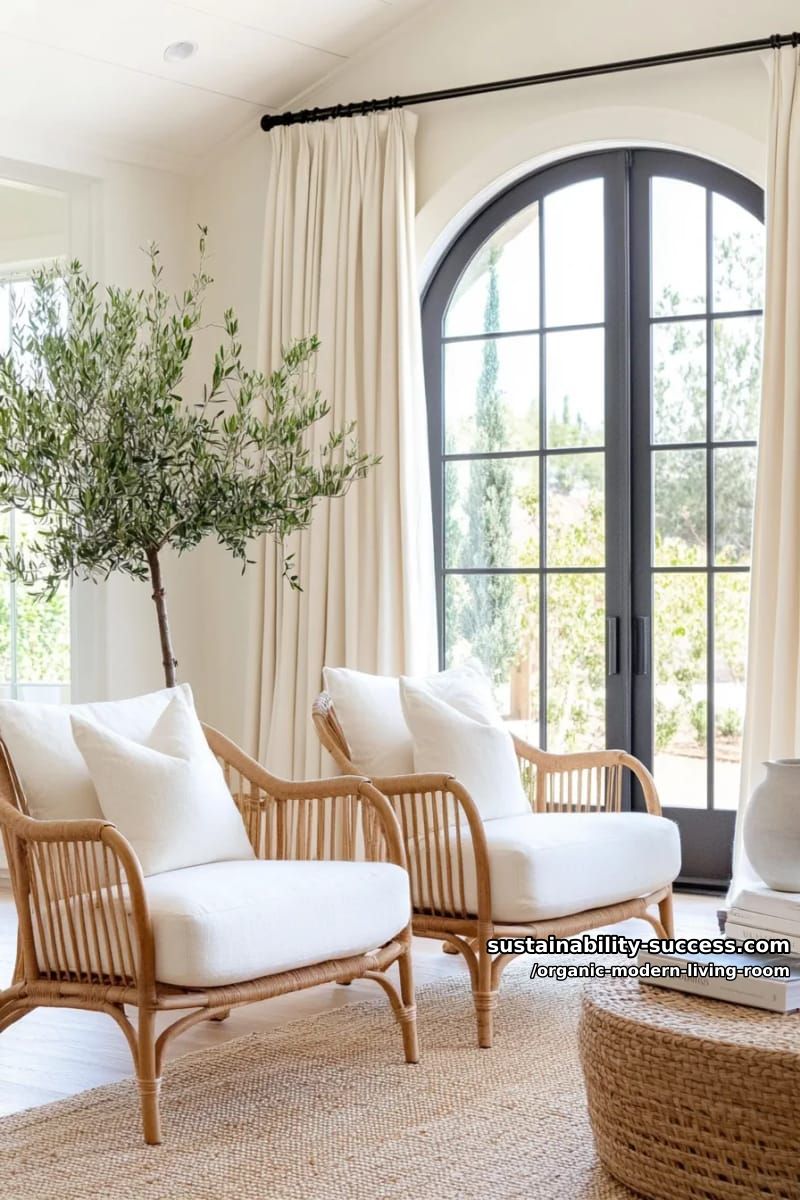 15 Organic Modern Living Room Designs for an Elegant Contemporary Feel 44 blend arched doorways, cane chairs, and layered linen curtains for organic flow 1