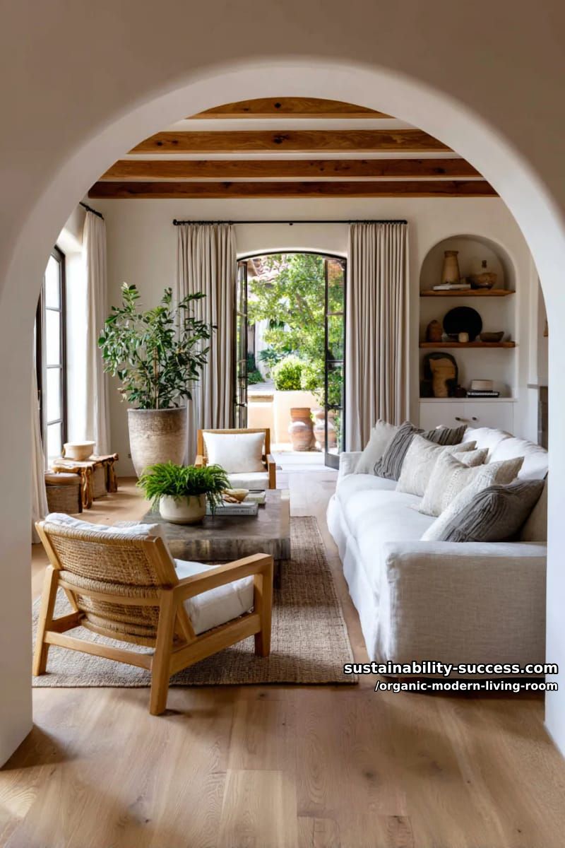 15 Organic Modern Living Room Designs for an Elegant Contemporary Feel 45 blend arched doorways, cane chairs, and layered linen curtains for organic flow 1