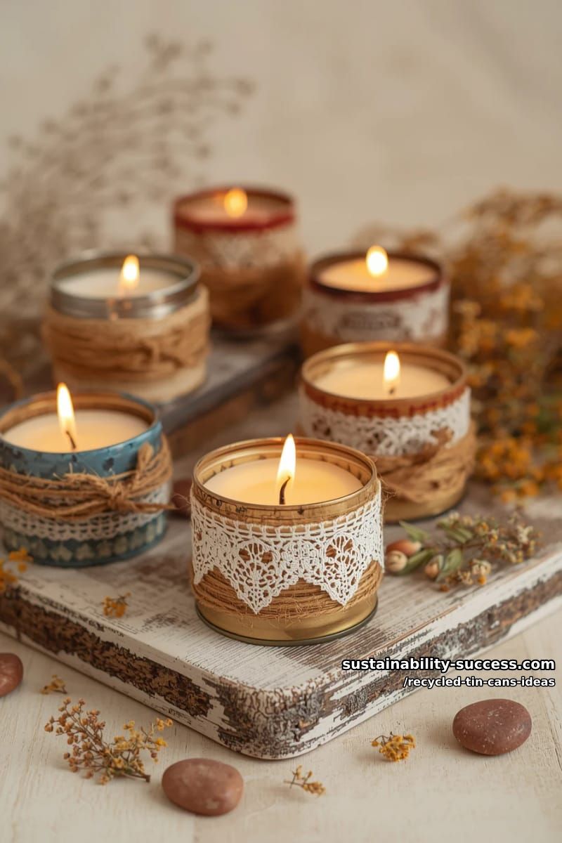 15 Superb Ideas to Upcycle Tin Cans 20 boho candle holders created from tin cans wrapped in jute and lace 1