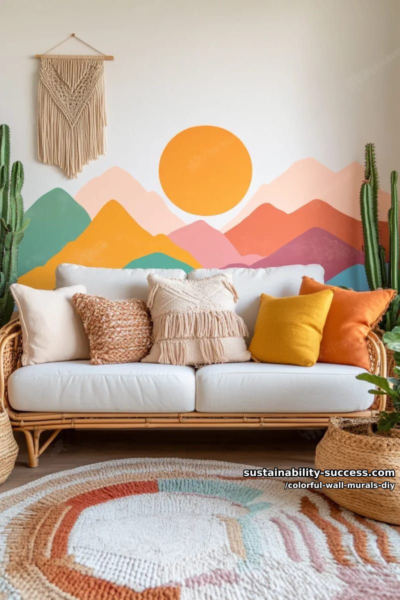 DIY And Crafts 5 boho desert scene with pastel mountains, cacti, and a rising sun 37