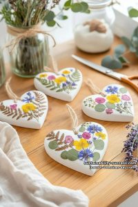 botanical imprint clay hearts using real leaves and flowers 8
