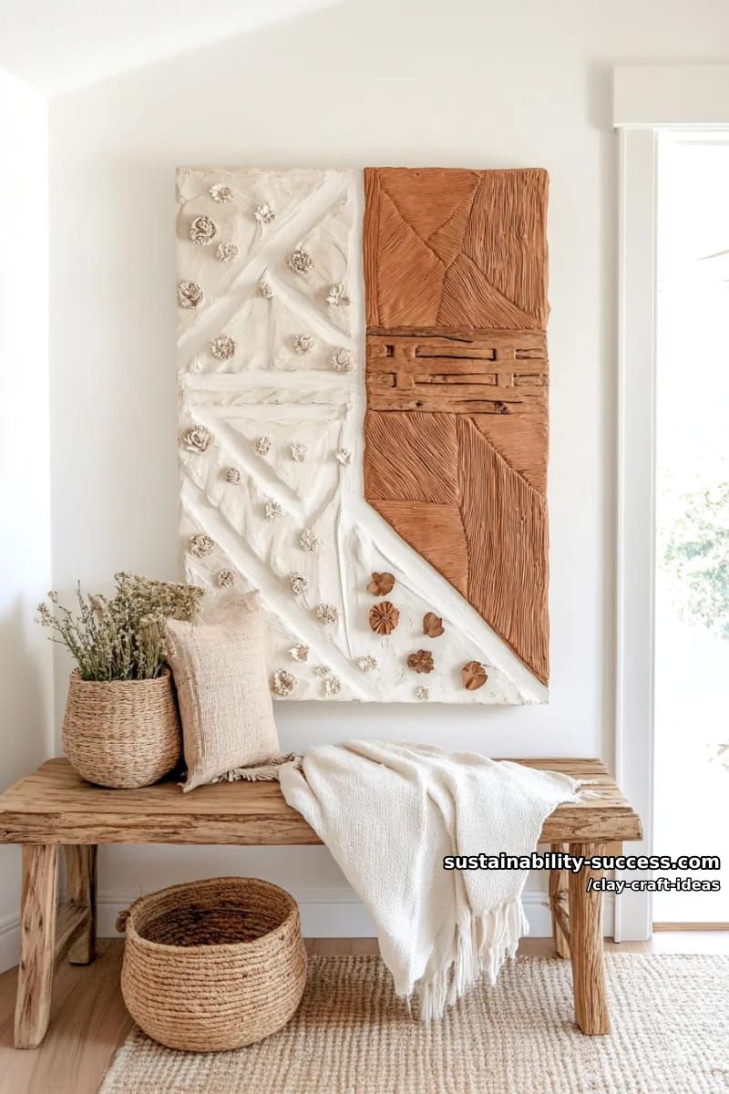 15 Super Cute Clay Craft Ideas to Decorate Your Modern Home 25 clay wall art featuring geometric patterns and pressed wildflowers 1