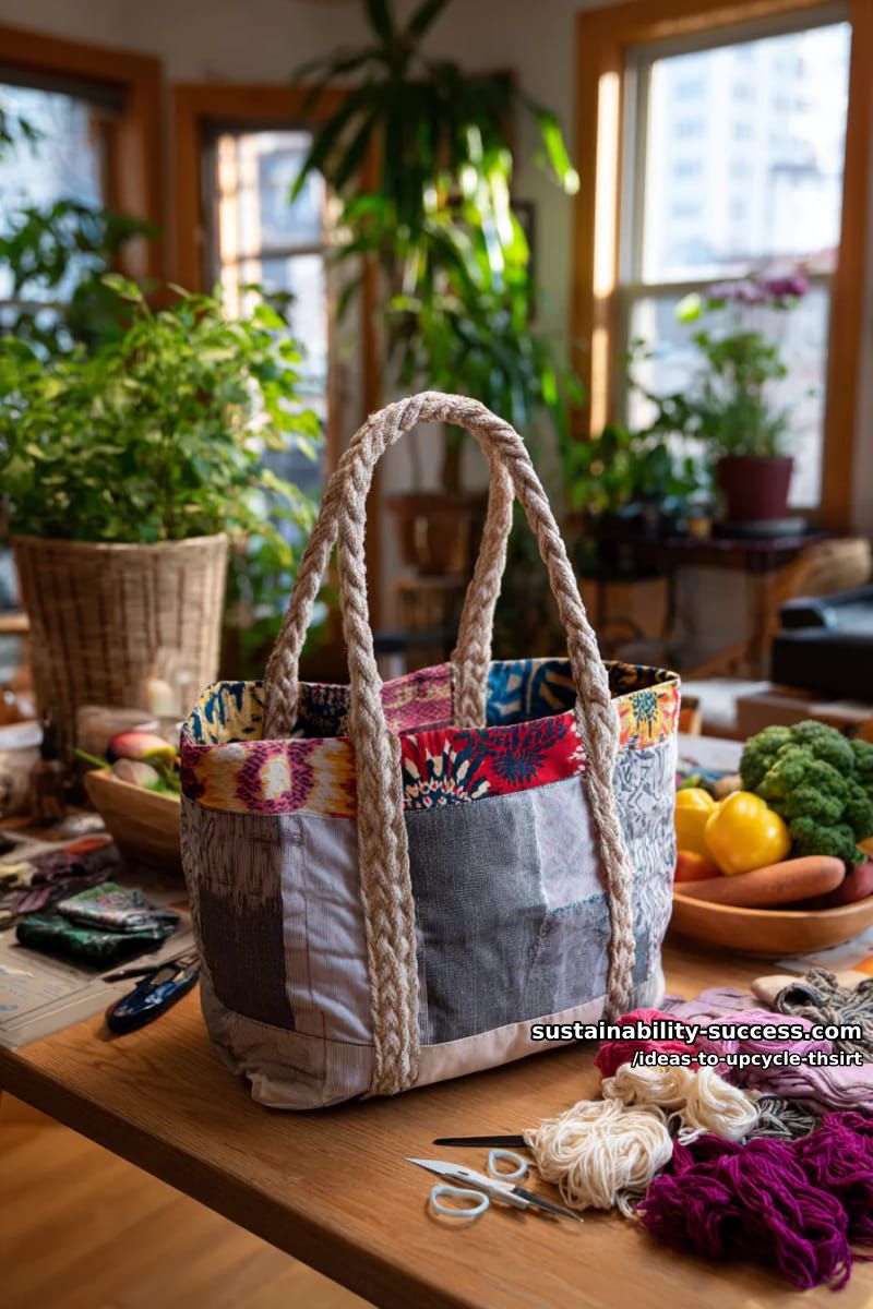 15 Slick Ideas to Upcycle T-Shirts for Your Chic Collection 17 craft a reusable market tote with bold graphic prints. 1