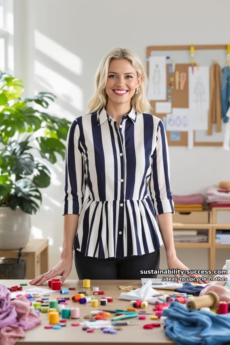 15 Fresh Upcycled Clothing Ideas to Try This Season 8 create a ruffled peplum top from a men’s dress shirt for statement style. 1