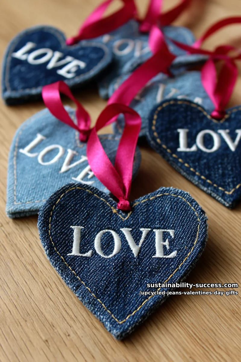 denim heart bookmarks with stitched love lettering and ribbon 1