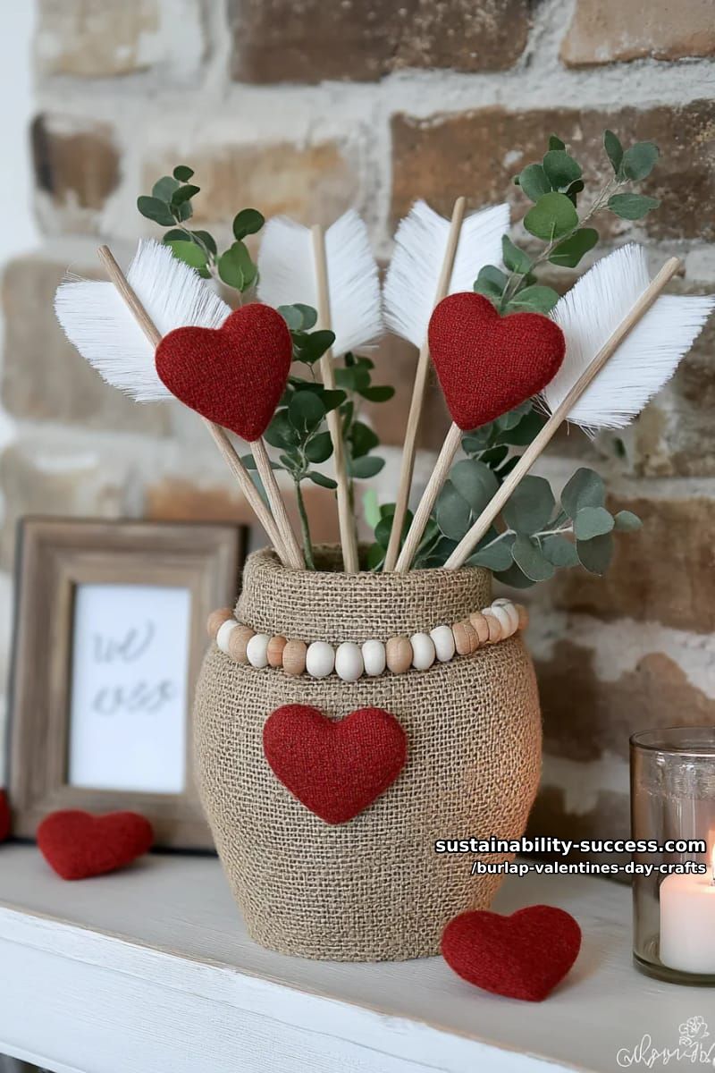 diy burlap cupid arrows with feathered ends for mantel decor 1