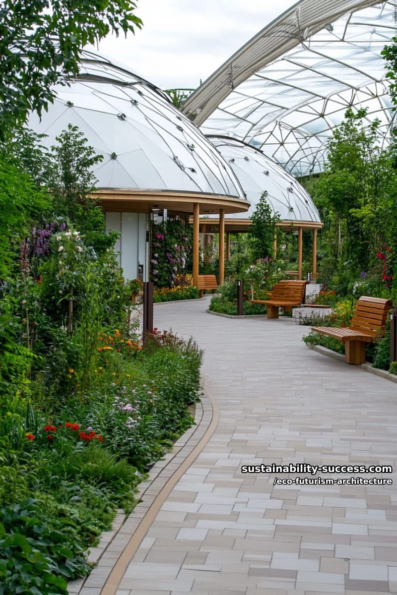 dome-shaped community hubs wrapped in living moss and wildflower walls 1