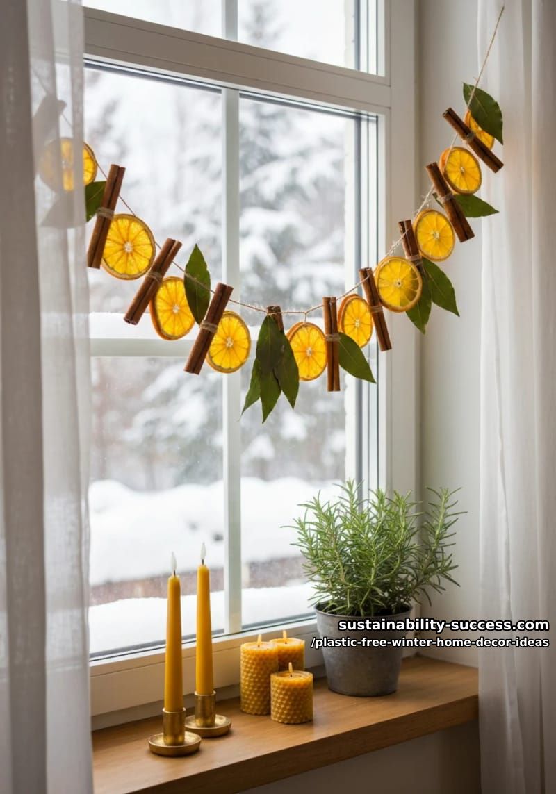 dried orange slice garland with cinnamon sticks and bay leaves for cozy windows. 1