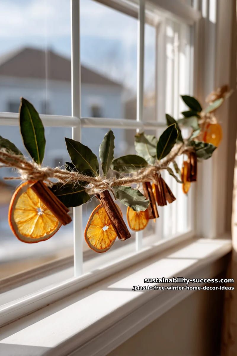 dried orange slice garland with cinnamon sticks and bay leaves for cozy windows. 1