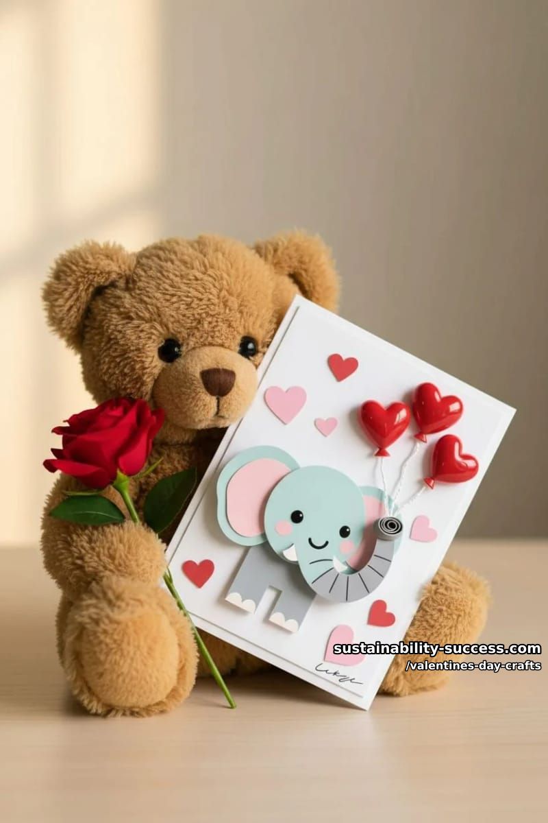 elephant valentine card with a 3d trunk holding mini heart balloons 1