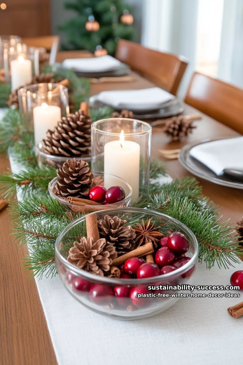 glass bowls filled with pinecones, star anise, and cinnamon bundles for centerpieces. 1