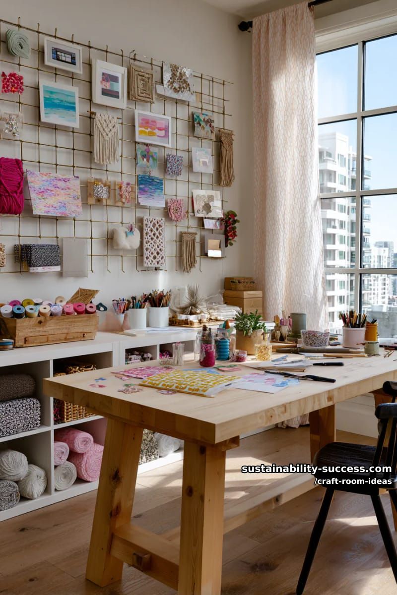 15 Inspiring Craft Room Ideas to Elevate Your Creative Space 18 grid-style art display wall to showcase finished crafts and spark creativity 1