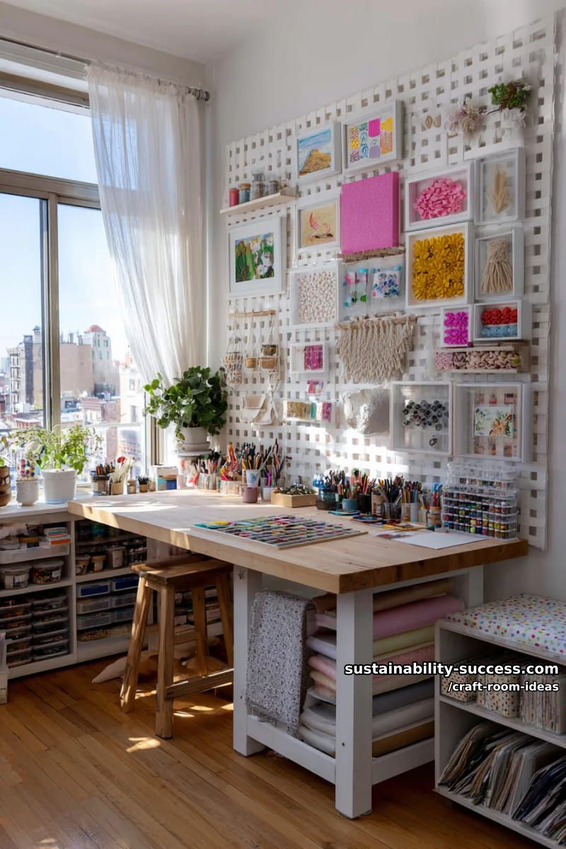 15 Inspiring Craft Room Ideas to Elevate Your Creative Space 19 grid-style art display wall to showcase finished crafts and spark creativity 1