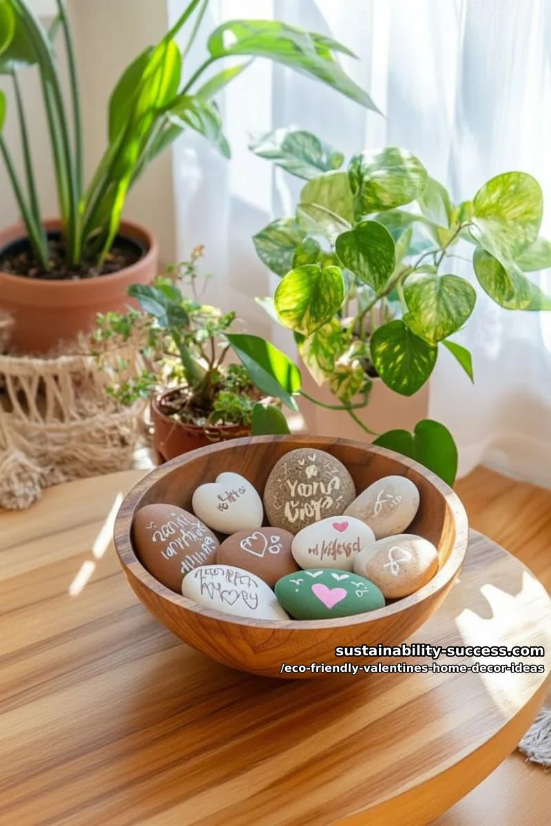 hand-painted pebbles with love messages placed in a decorative bowl 1
