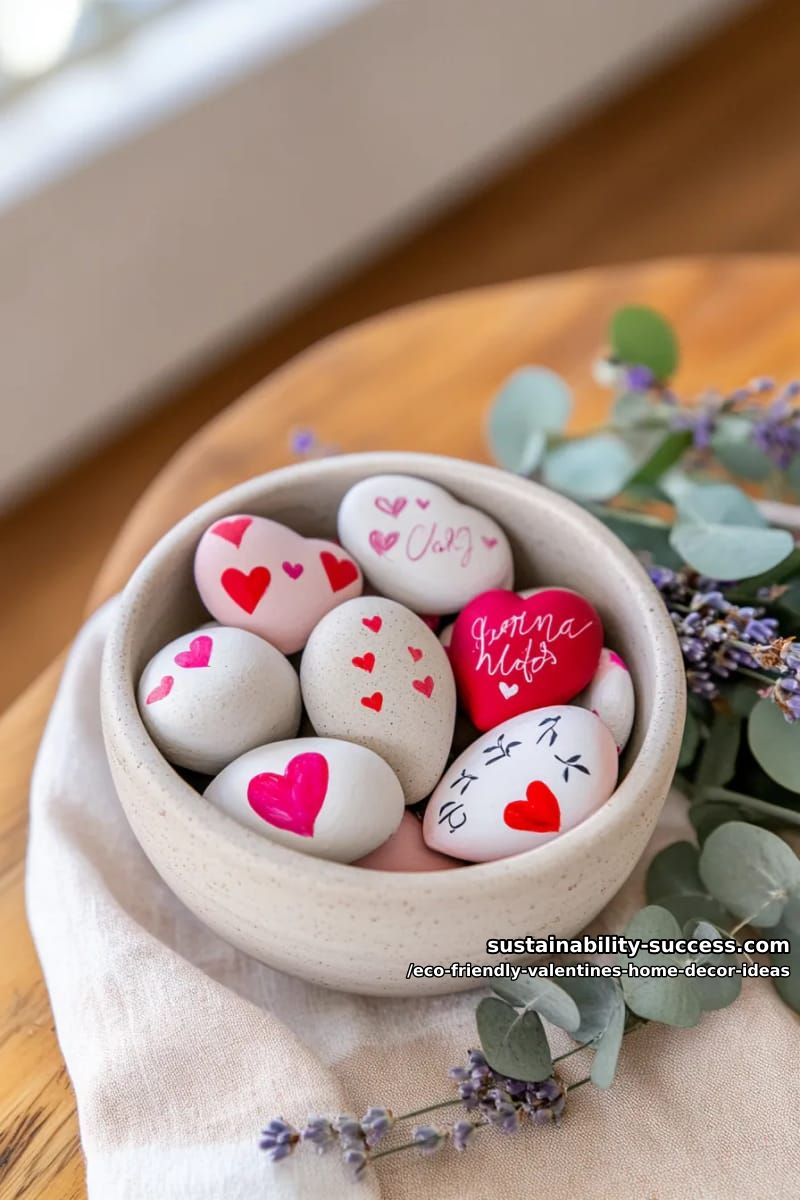 hand-painted pebbles with love messages placed in a decorative bowl 1