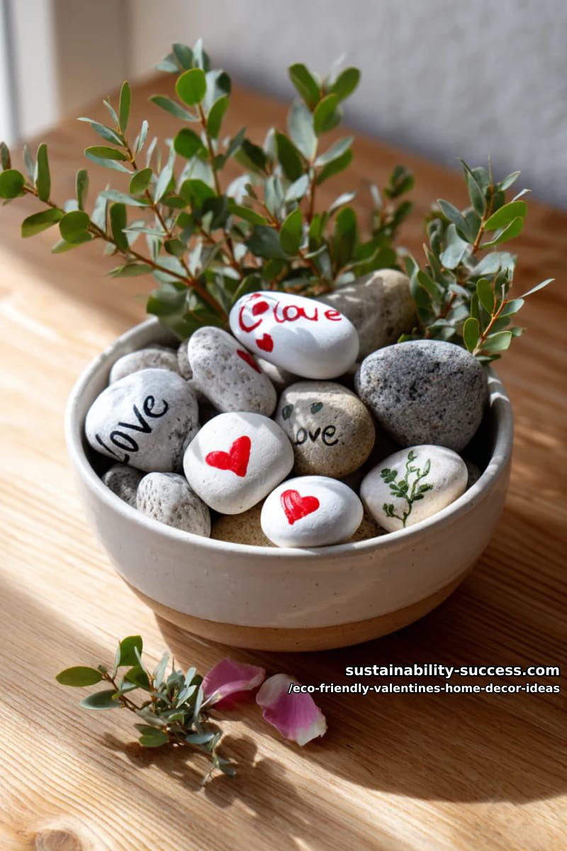 hand-painted pebbles with love messages placed in a decorative bowl 1